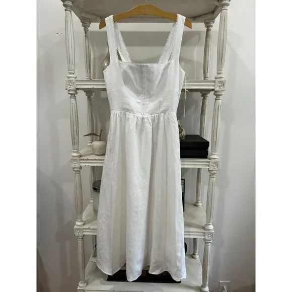 Reformation Tagliatelle Linen Dress In White Size 8 - Picture 9 of 10